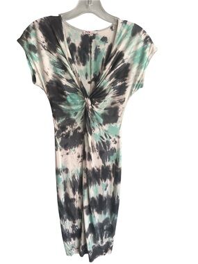 MiJo by Michelle Jonas Tie-Dye Jersey Knit Dress in Teal Gray & Cream